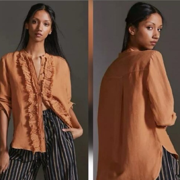 Anthropologie Tops - Anthropologie Pilcro Ruffled Placket Shirt in Ochre size Small